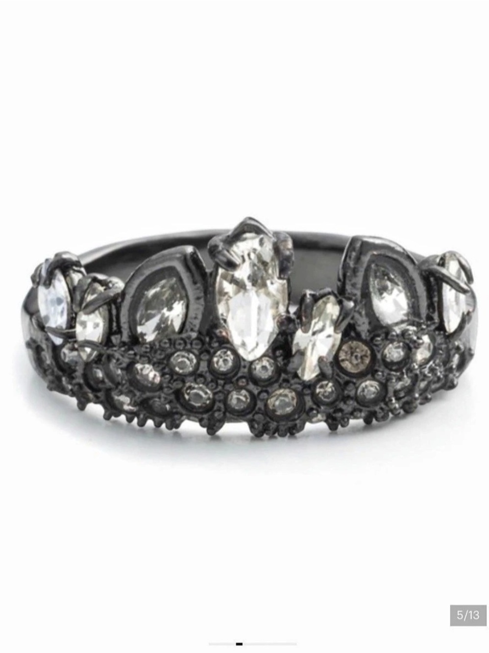 NEW Alexis Bittar Crystal Tiara Crown Ring Size 6.5 Gunmetal Black C Z SB18